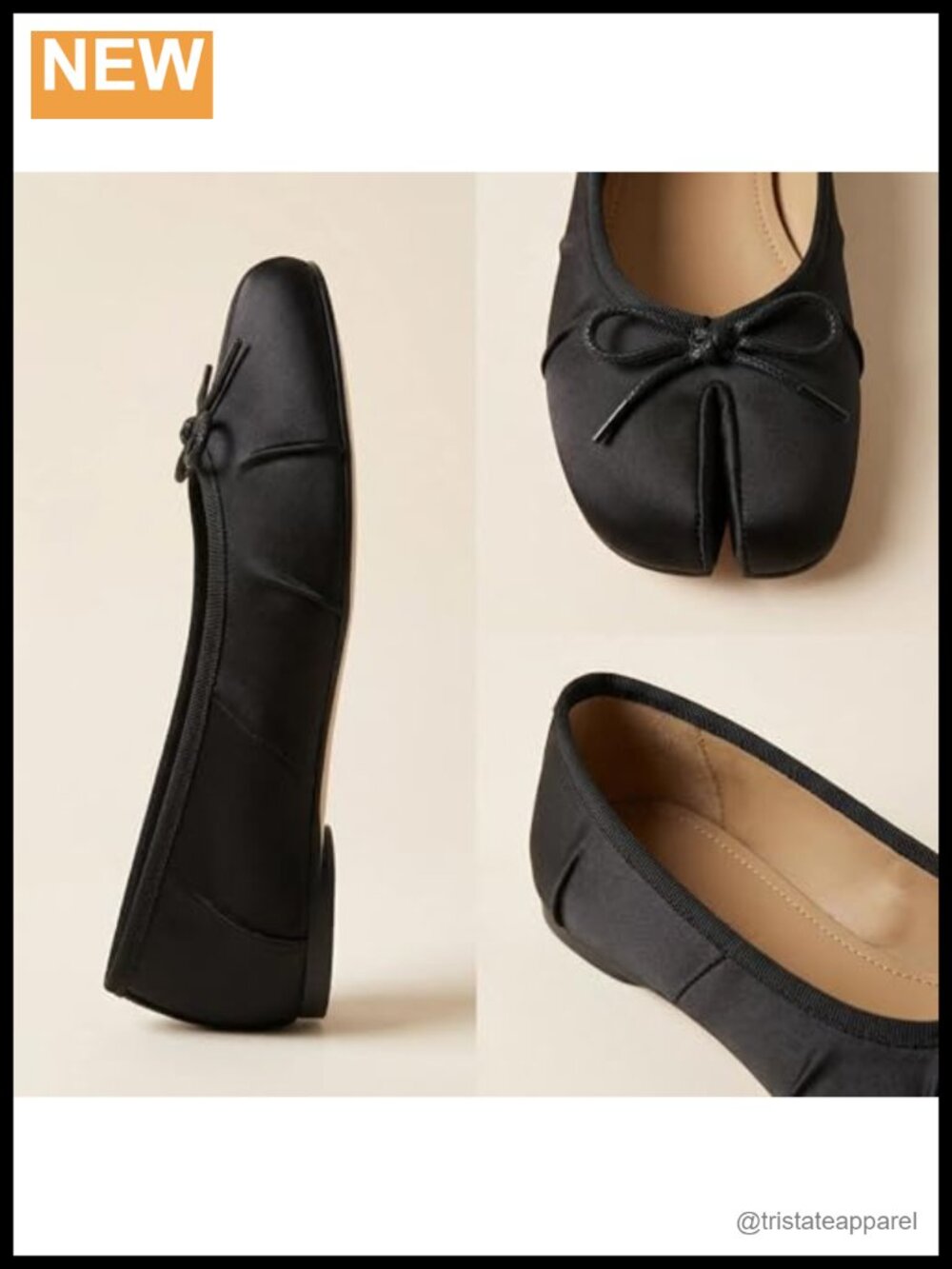 Satin Split Toe Ballet Flats Bow Low Heel Slip On Dressy Casual - Picture 6 of 6